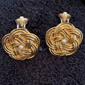 Elegant Gold Clip-On Earrings with Pearl Accent